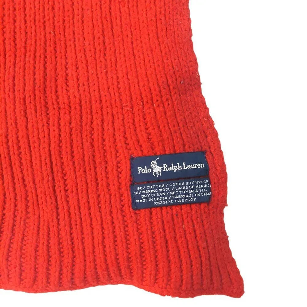 POLO Ralph Lauren 80s Vintage Red Knit Scarf Black Embroidered Polo Logo Scarves - Picture 7 of 8